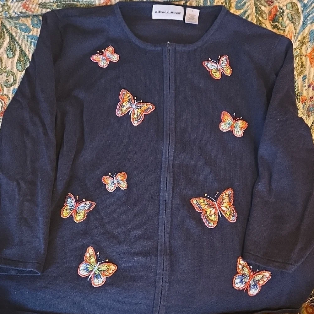 Alfred Dunner Navy Cardigan with Butterfly Embellishments - Picture 1 of 4